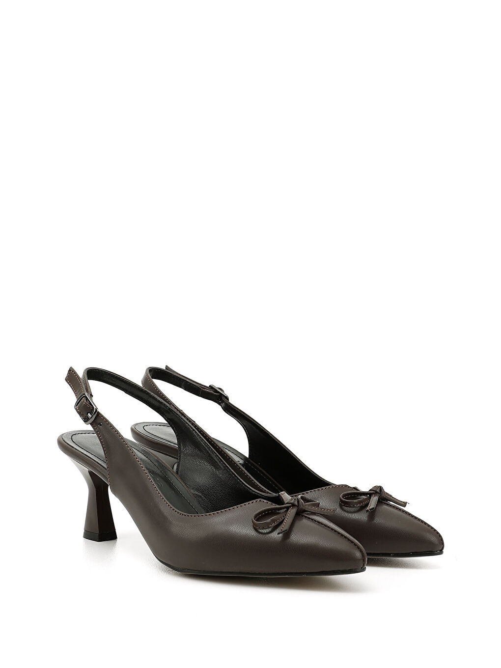 Kahverengi Kadın ÇİKOLATA KAHVE Sivri Burun Kadeh Ökçe Fiyonklu Arkası Açık Ayakkabı-1