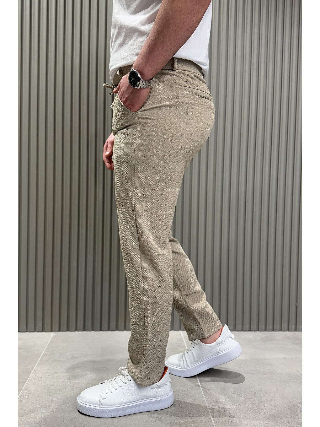 Mishar İtalia Bej Bel Bağcıklı Erkek Pantolon - 1