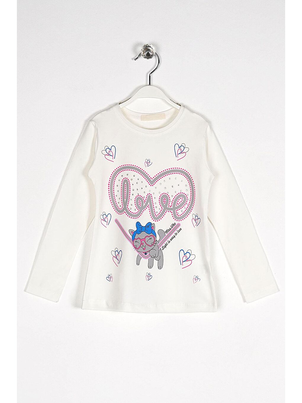 Bisiklet Yaka Uzun Kol Ekru Renk Kız Çocuk Tshirt