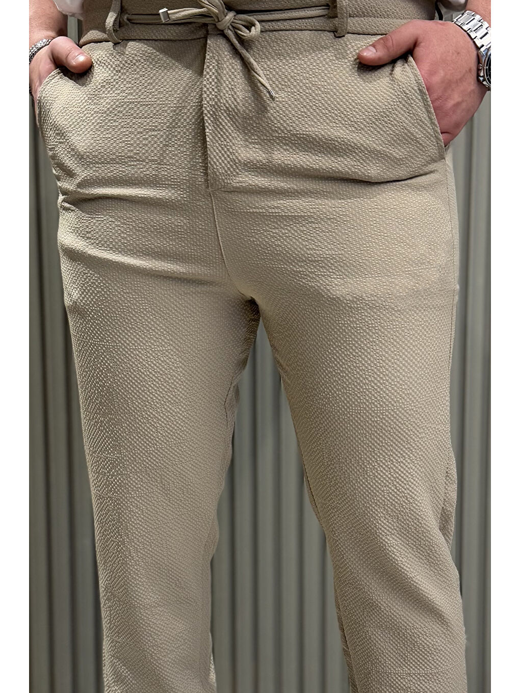 Mishar İtalia Bej Bel Bağcıklı Erkek Pantolon - 3