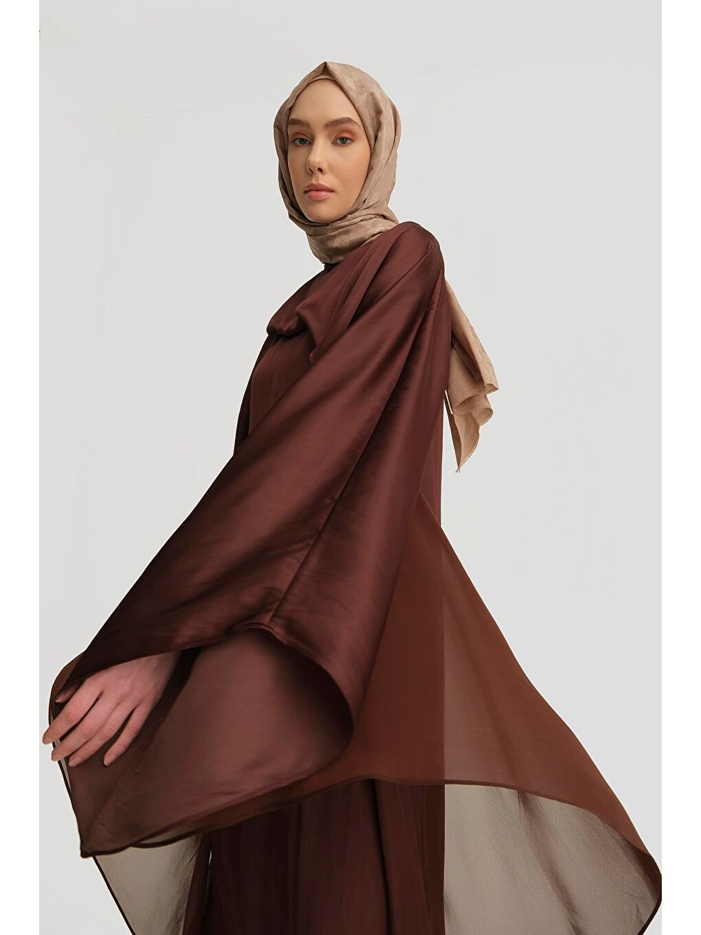 Kahverengi Omuz Tokalı Elbise 25Y9021 Açık Kahve-1