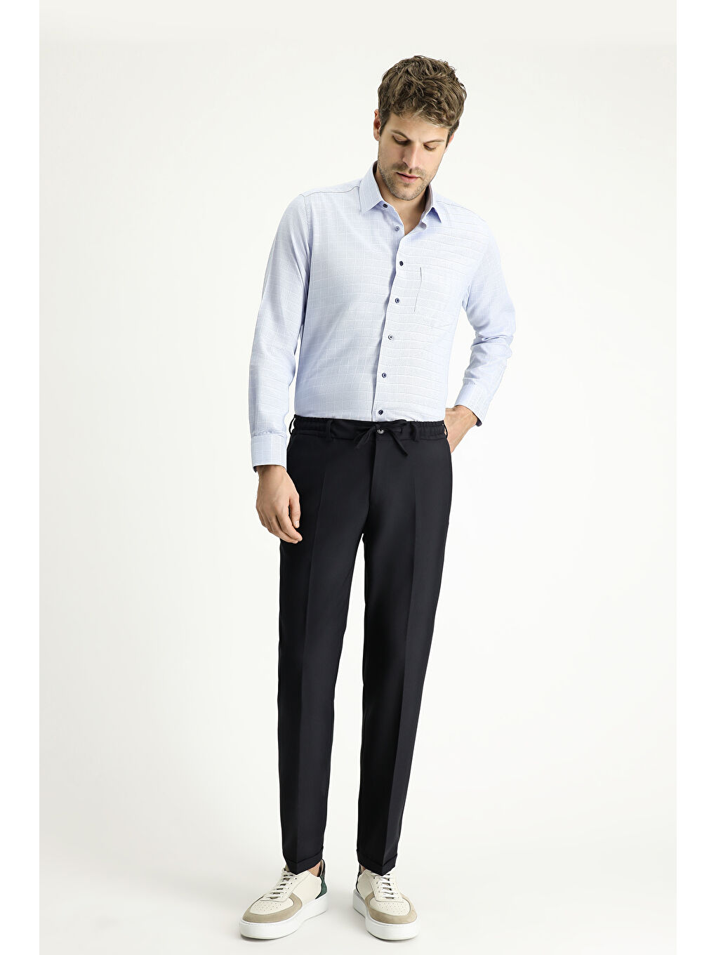 Mavi Uzun Kol Regular Fit Non Iron Ekose Pamuklu Büyük Beden Gömlek-1