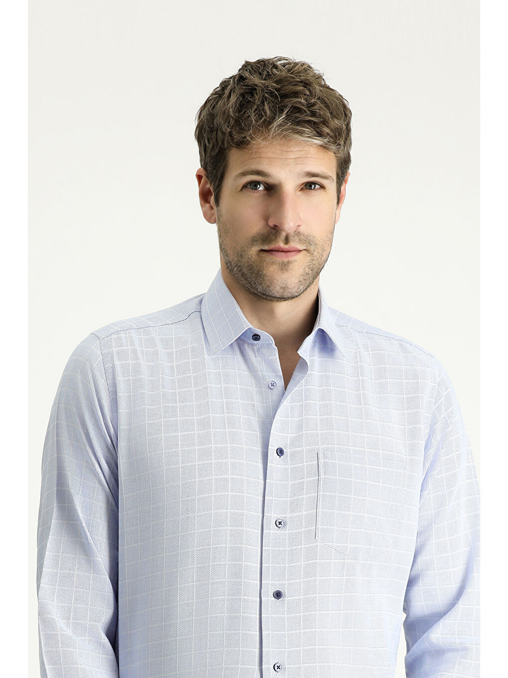 Mavi Uzun Kol Regular Fit Non Iron Ekose Pamuklu Büyük Beden Gömlek-2