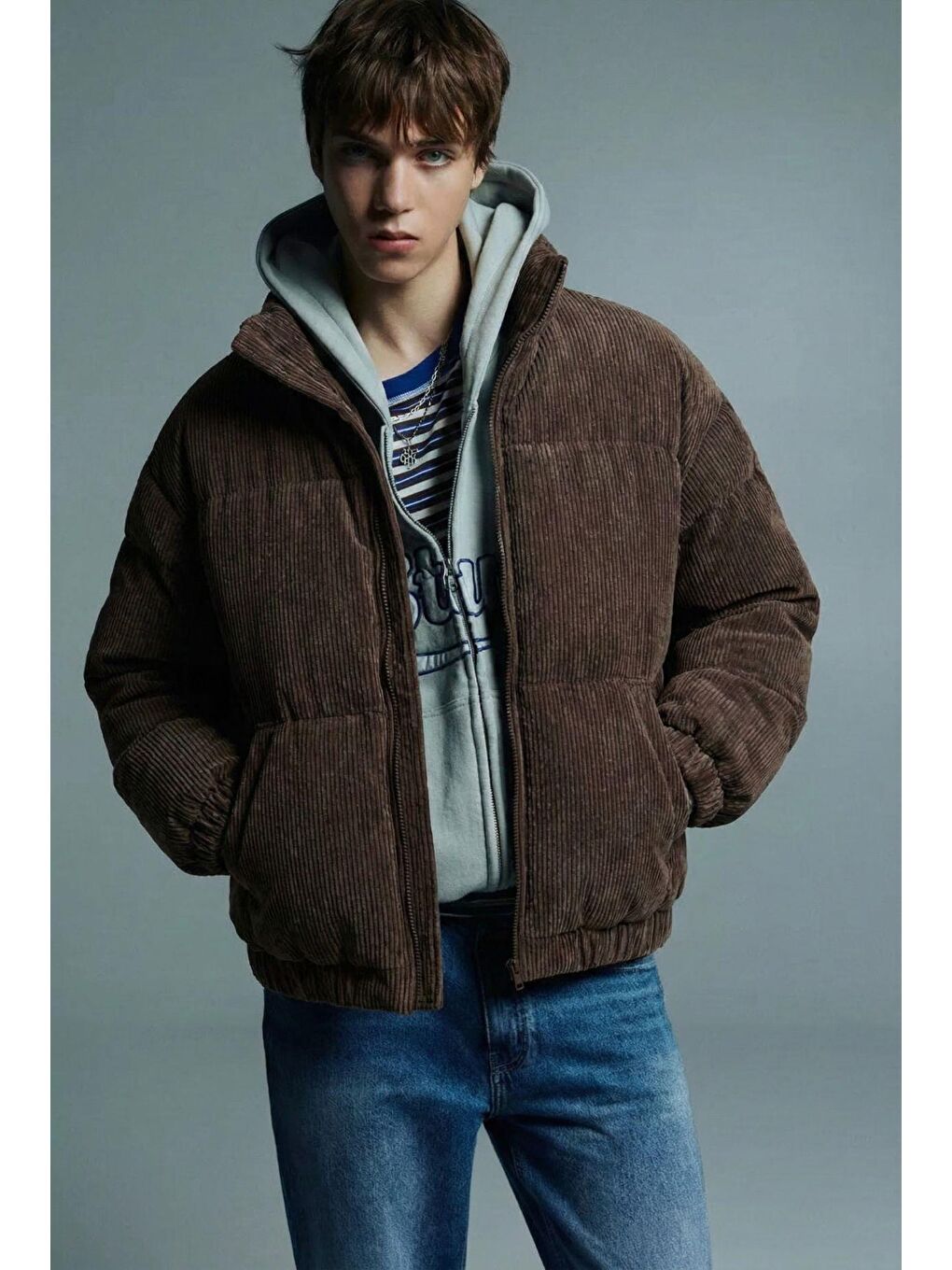 Kahverengi Erkek Dolgulu Fitilli Kadife Mont Kahve