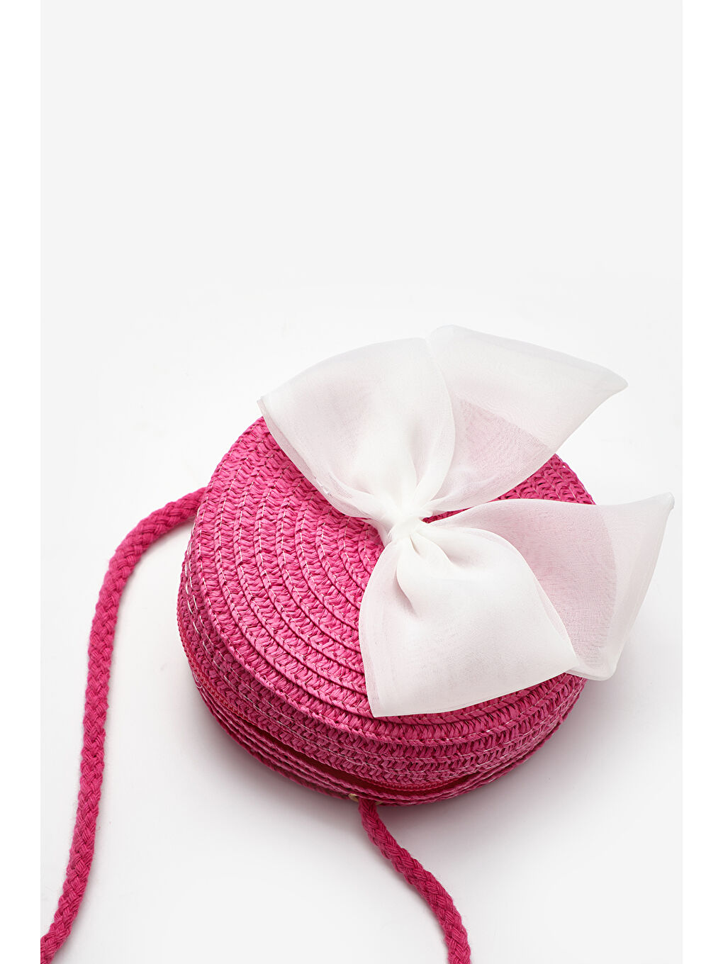 Fuşya Beyaz Fiyonklu Kız Çocuk Hasır Çanta-1