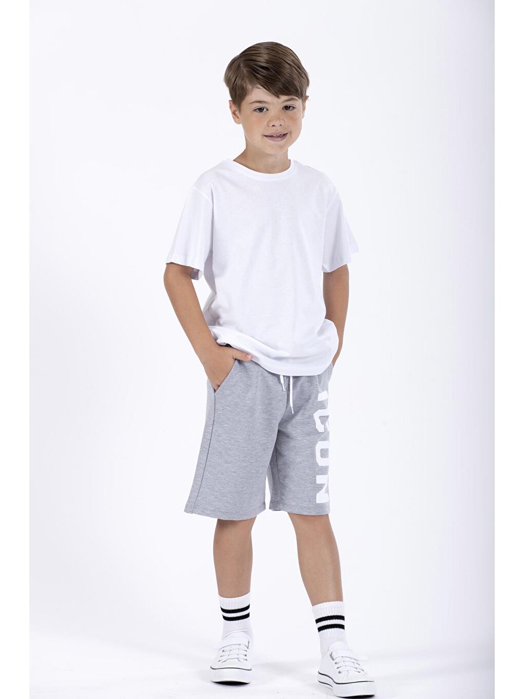 Icon Baskılı Gri Renk Erkek Çocuk Kapri-1