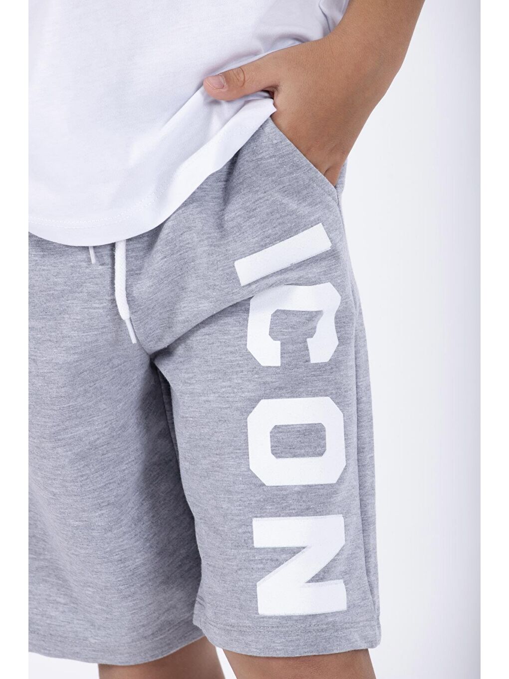 Icon Baskılı Gri Renk Erkek Çocuk Kapri-3