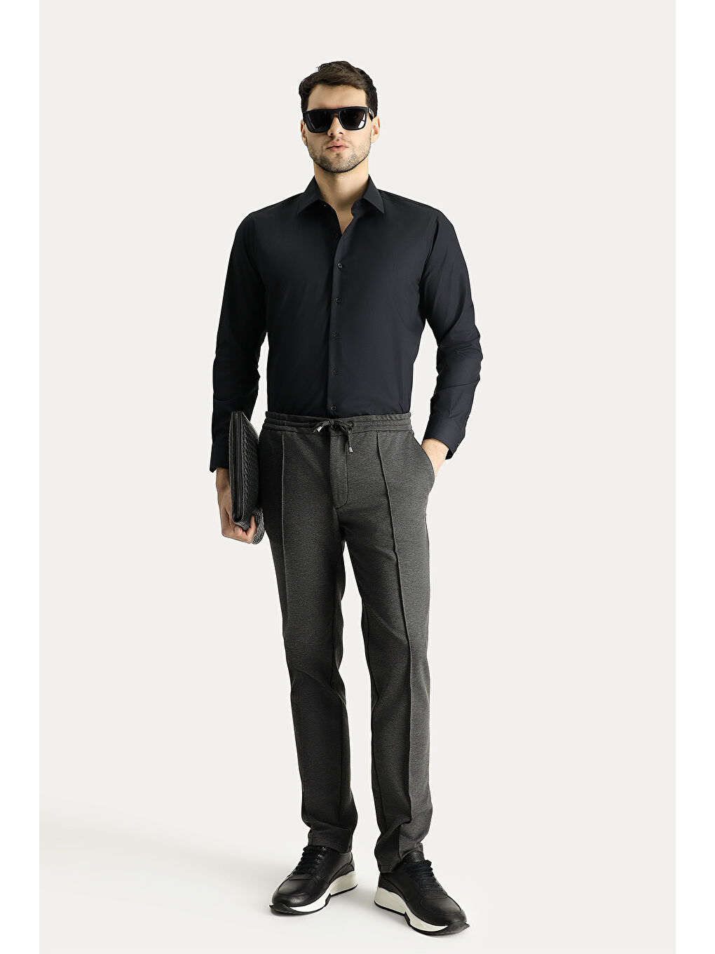 Siyah Uzun Kol Slim Fit Dar Kesim Non Iron Ütü Gerektirmeyen Pamuklu Büyük Beden Gömlek-2