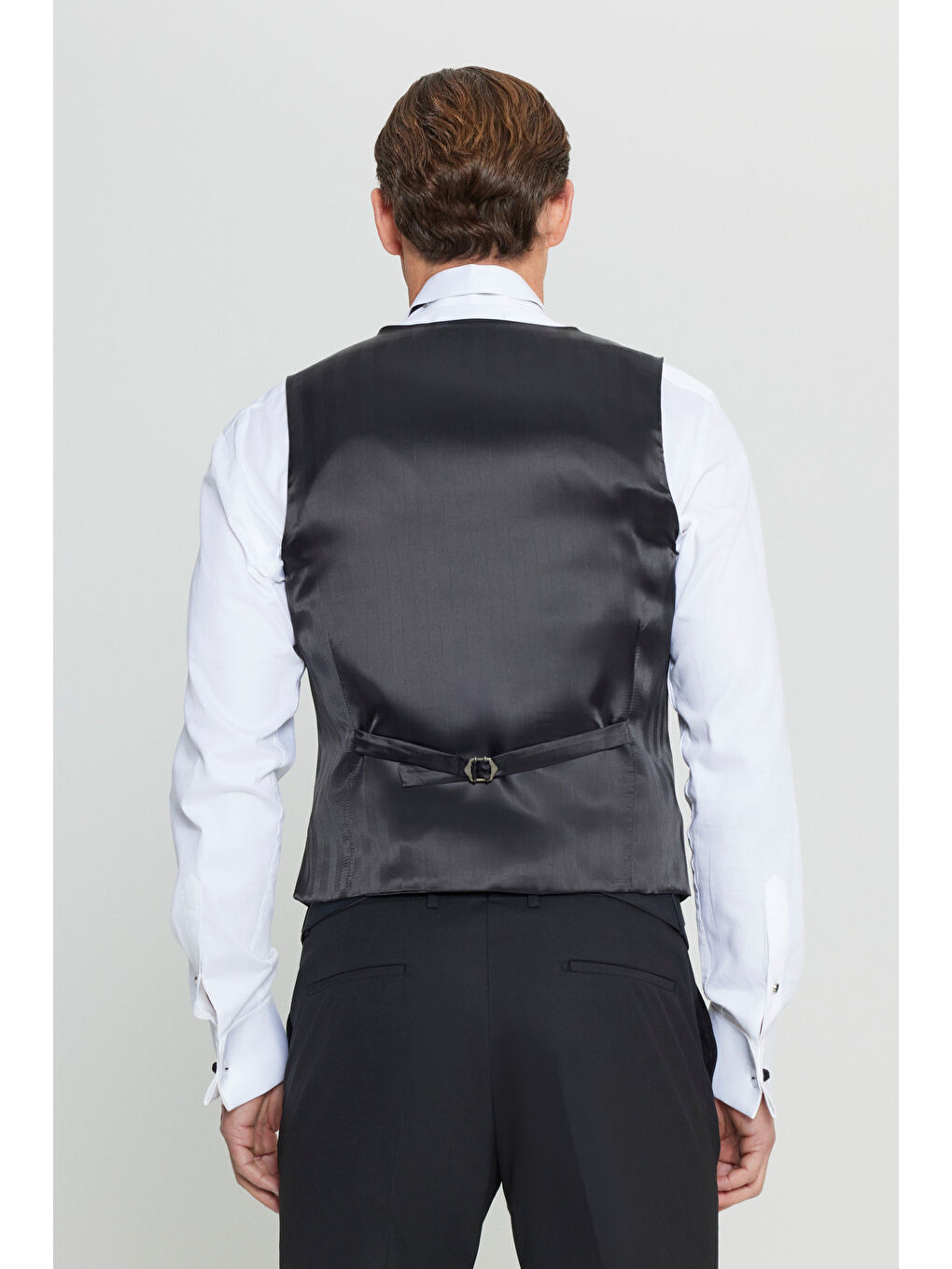 Erkek Siyah Slim Fit Dar Kesim V Yaka Çift Fleto Cepli Klasik Yelek-5