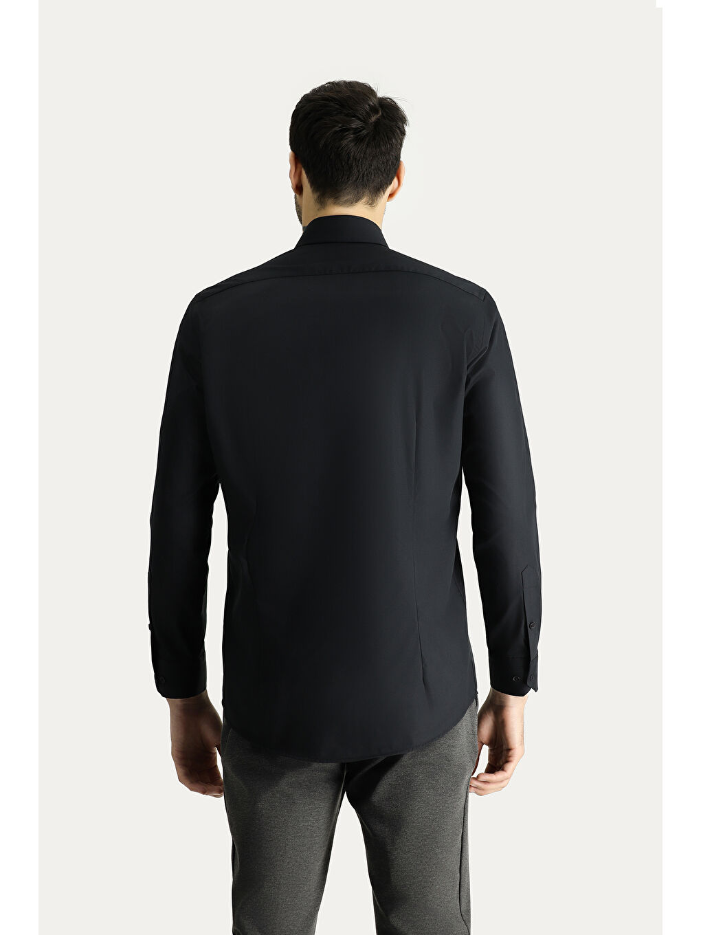 Siyah Uzun Kol Slim Fit Dar Kesim Non Iron Ütü Gerektirmeyen Pamuklu Büyük Beden Gömlek-5
