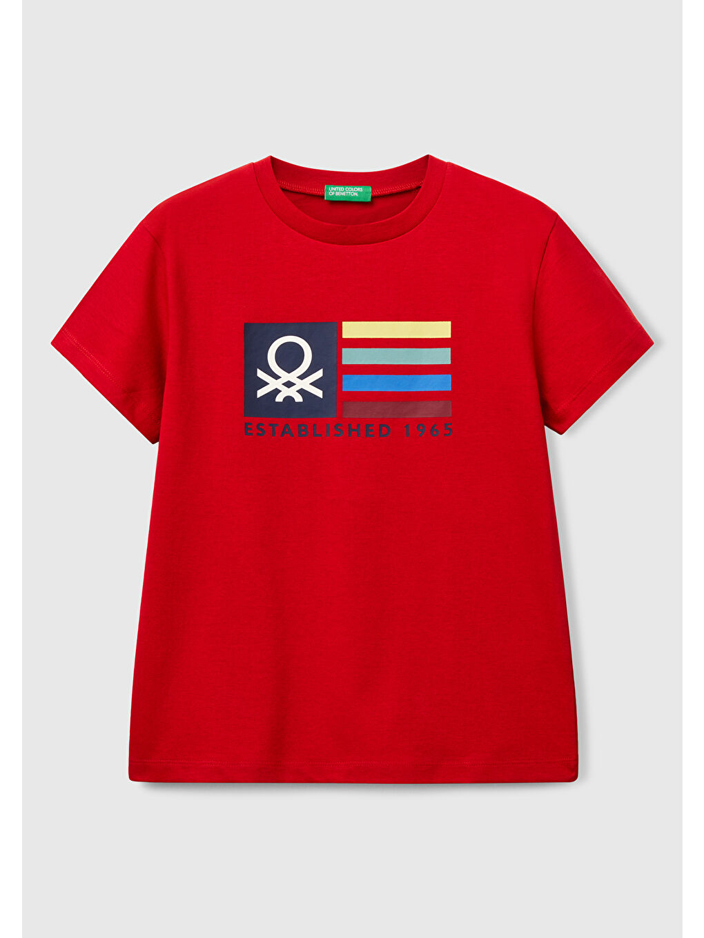 Erkek Çocuk Kırmızı Önü Logo Baskılı Bisiklet Yaka T-shirt