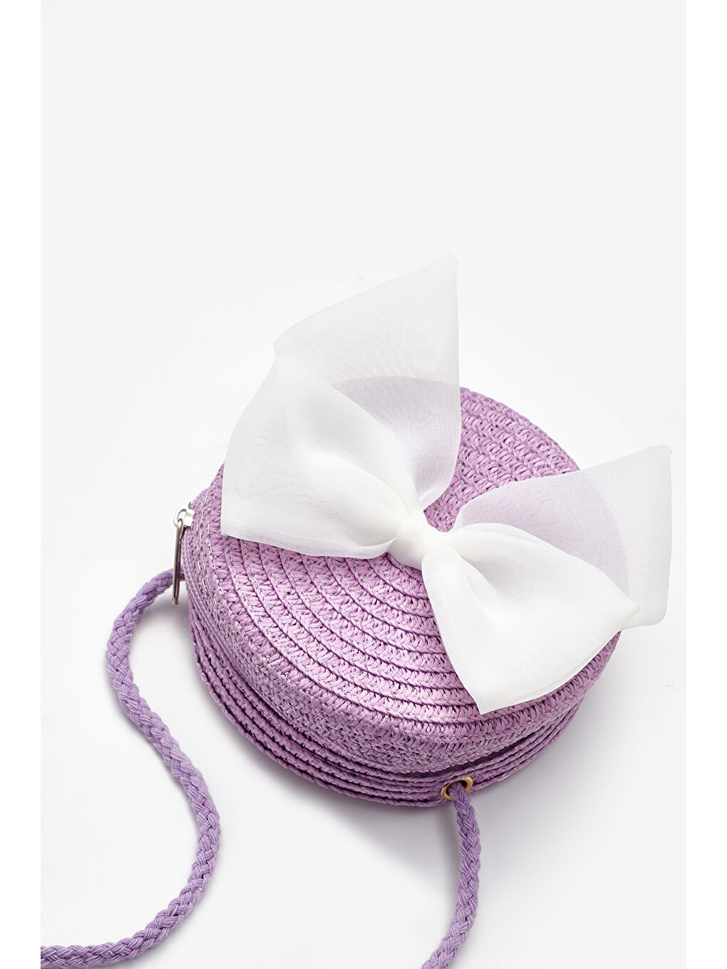 Lila Beyaz Fiyonklu Kız Çocuk Hasır Çanta-1