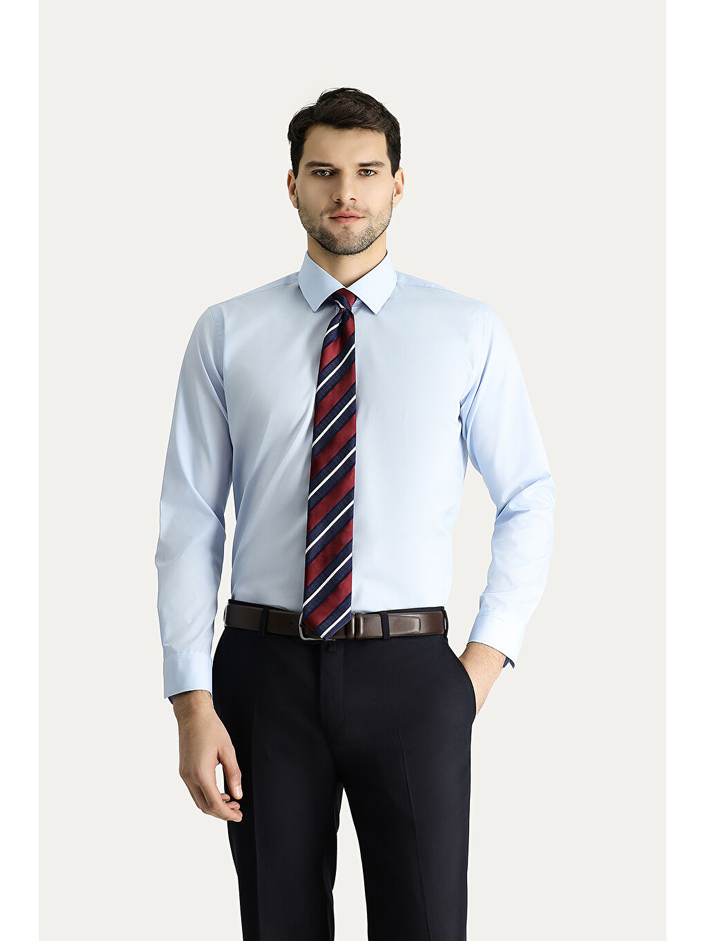 Mavi Uzun Kol Slim Fit Dar Kesim Non Iron Ütü Gerektirmeyen Pamuklu Büyük Beden Gömlek-1