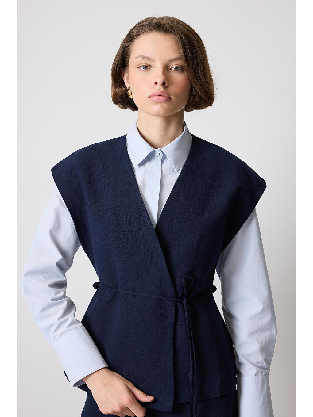 Lacivert Biye Kemerli Yelek Etek Takım-1