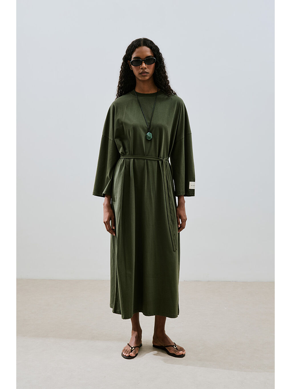 Oversıze Uzun Rahat Elbise Koyu Yeşil-2