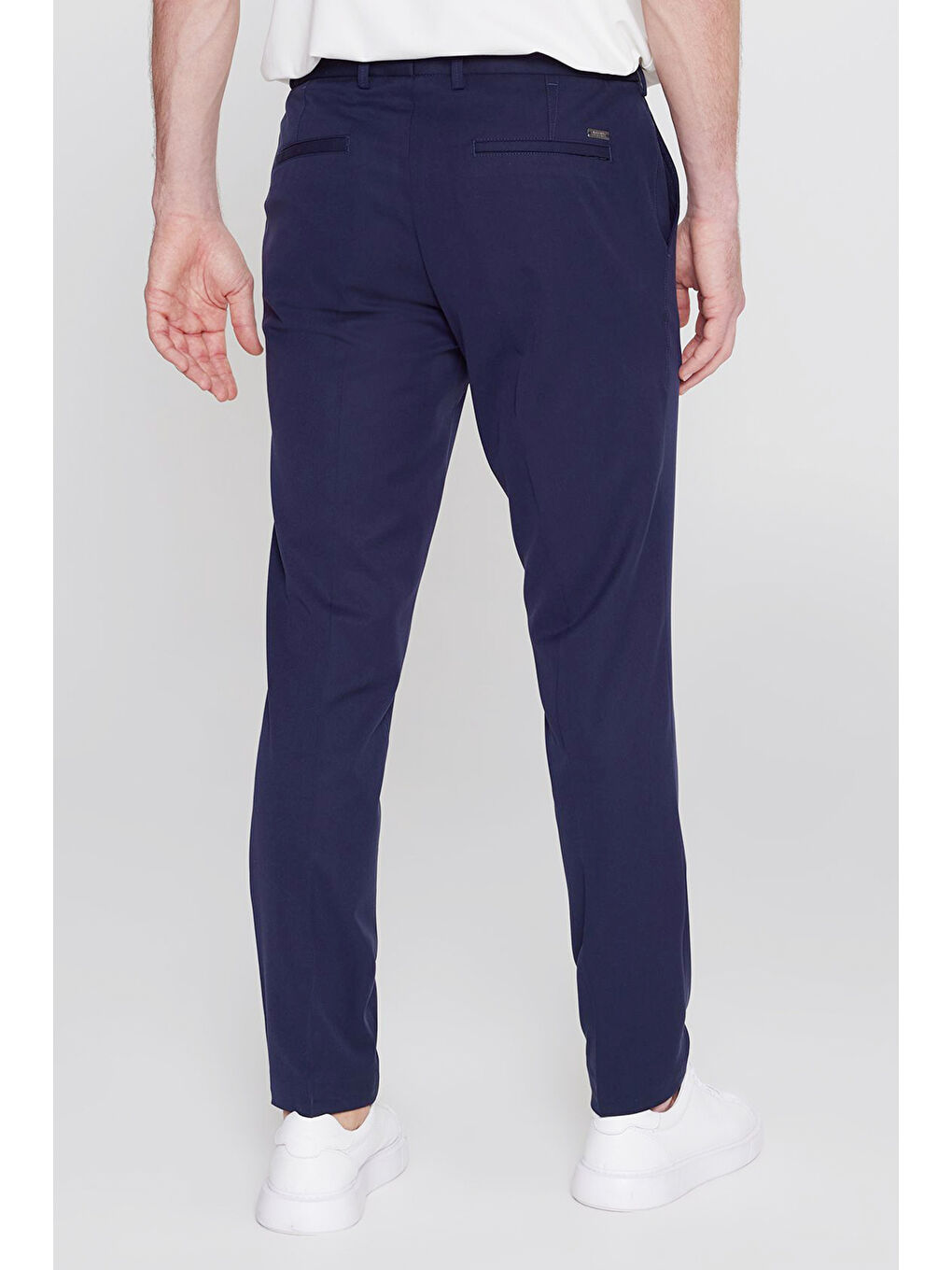 Erkek Lacivert Slim Fit Dar Kesim Beli Bağlamalı Yan Cepli Casual Esnek Pantolon-4