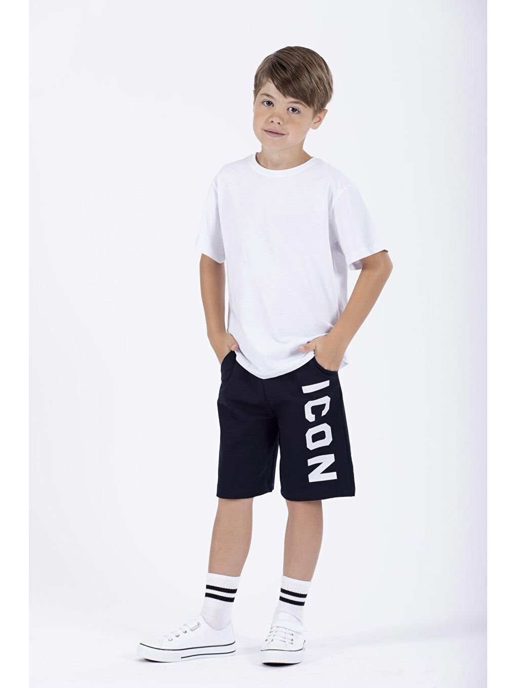 Icon Baskılı Lacivert Renk Erkek Çocuk Kapri