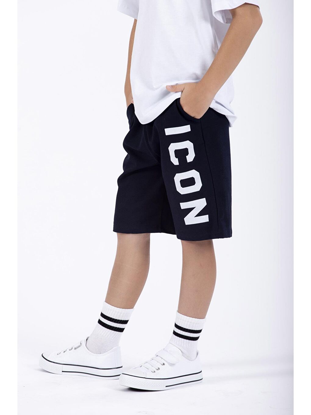 Icon Baskılı Lacivert Renk Erkek Çocuk Kapri-2