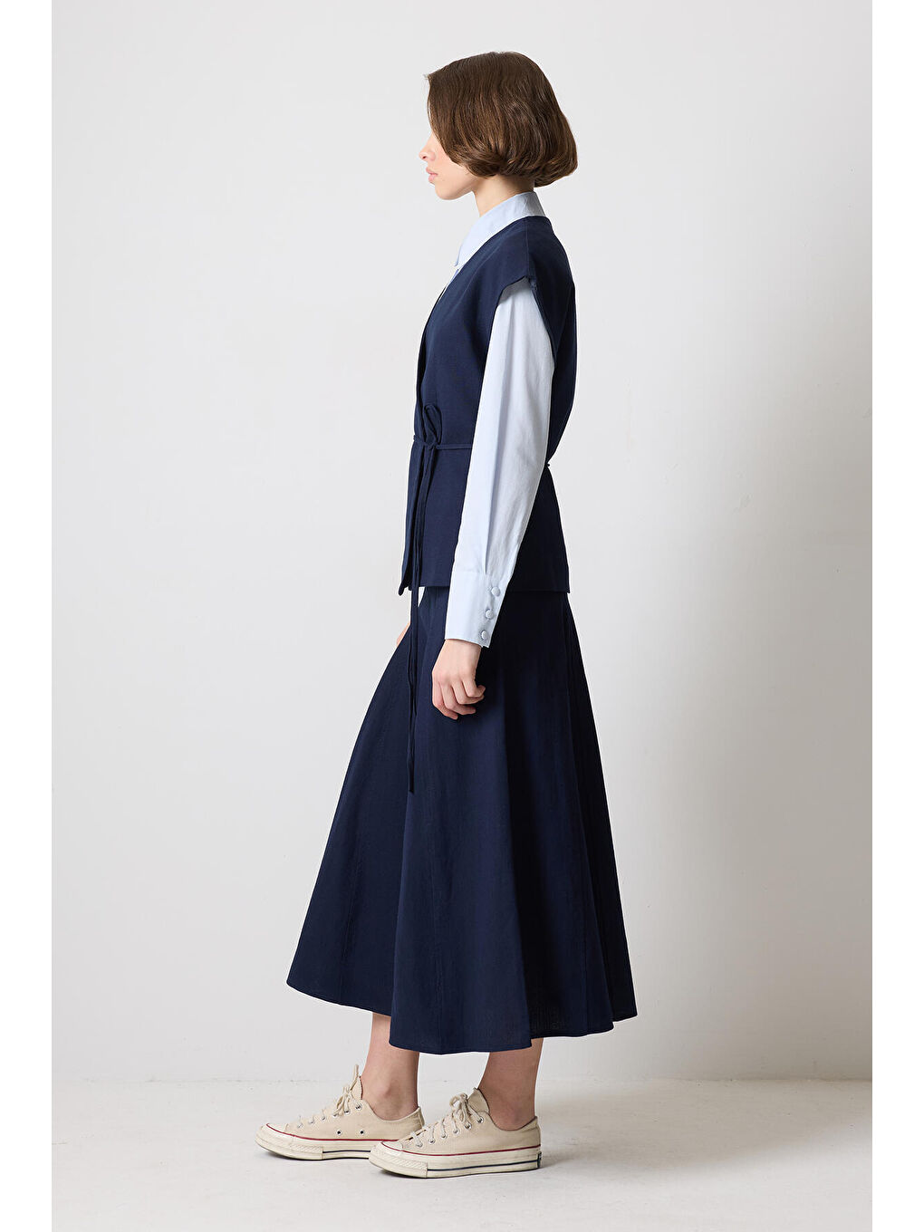 Lacivert Biye Kemerli Yelek Etek Takım-2