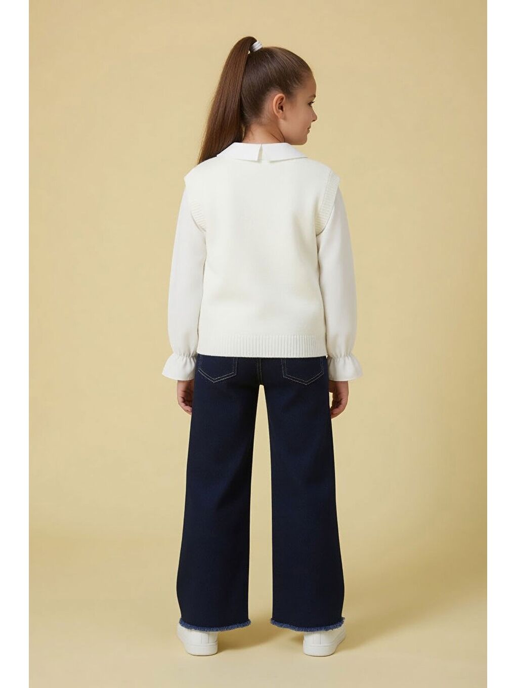 Bordo Gül Desenli Süveterli Gömlekli Kız Çocuk Jean Pantolonlu 3lü Takım 24109-4