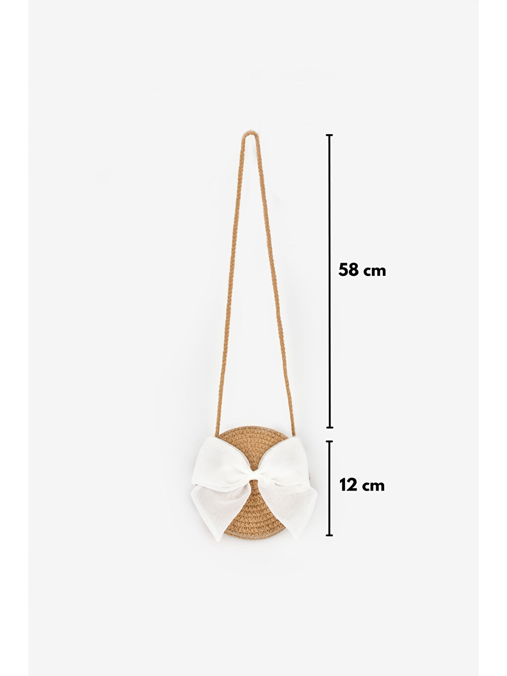 Kahverengi Beyaz Fiyonklu Kız Çocuk Hasır Çanta-2