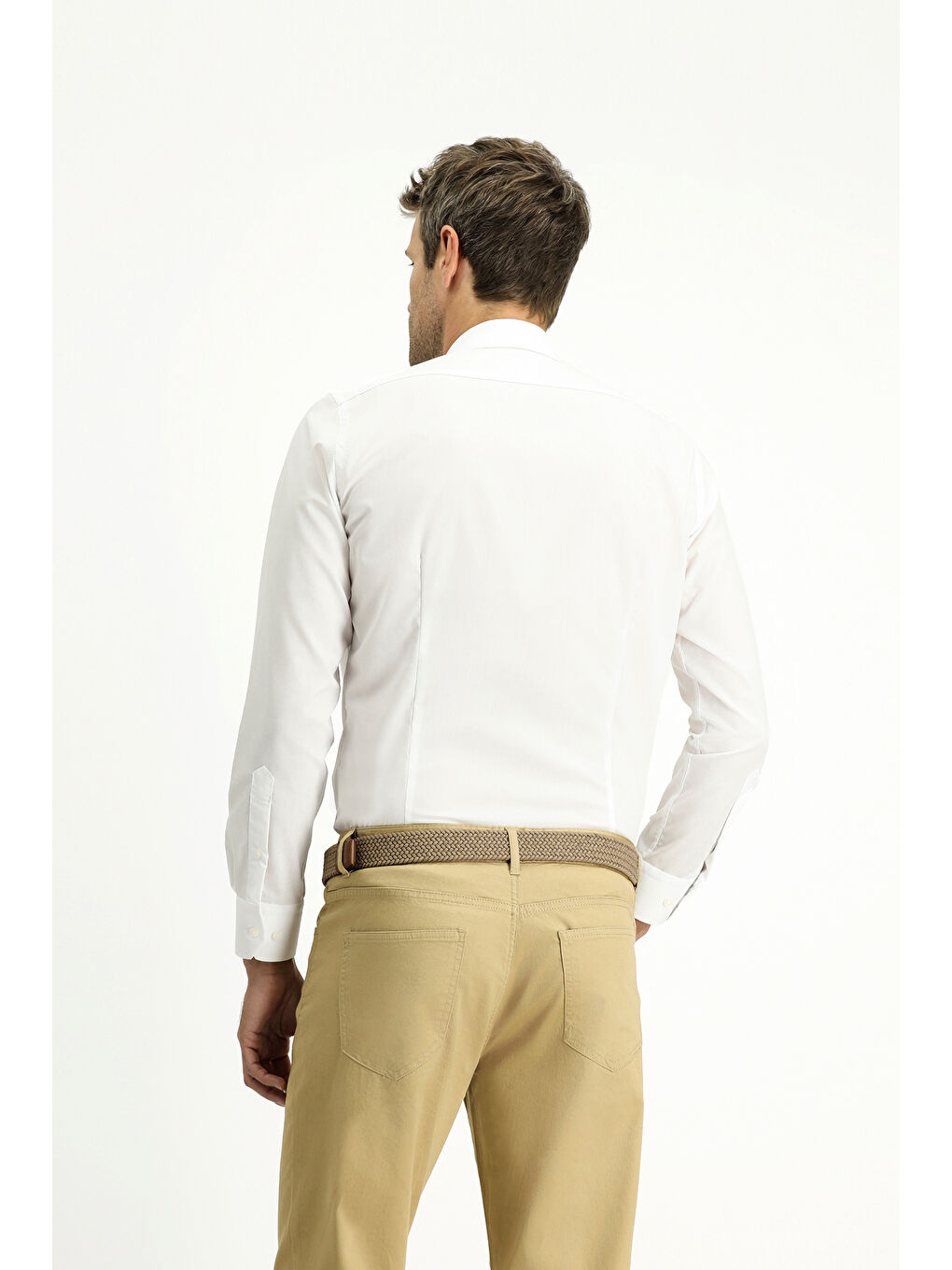 Beyaz Uzun Kol Slim Fit Dar Kesim Non Iron Ütü Gerektirmeyen Pamuklu Büyük Beden Gömlek-4