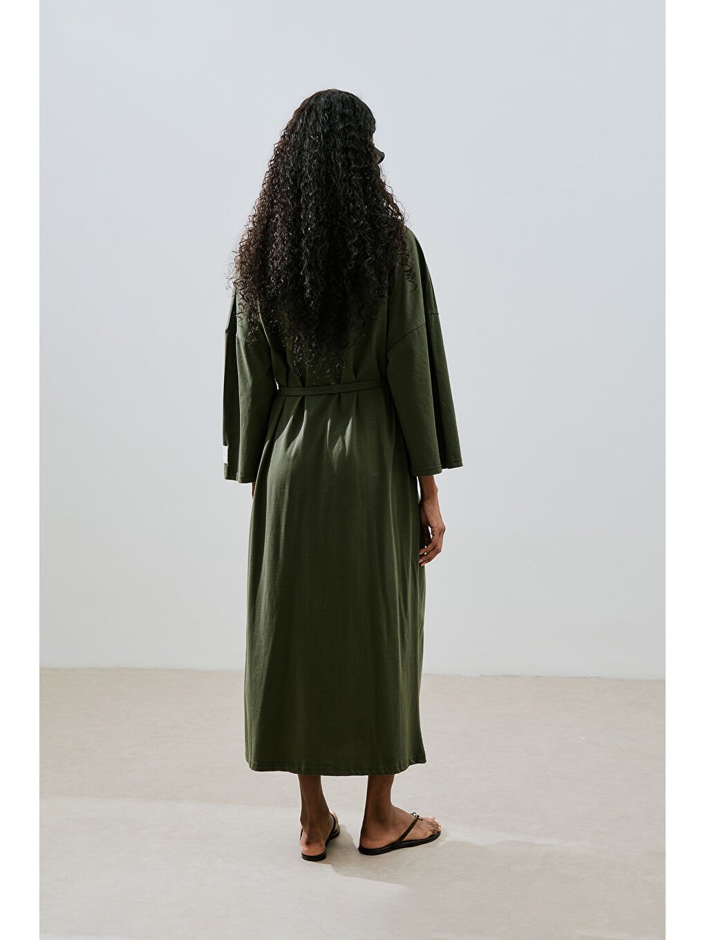 Oversıze Uzun Rahat Elbise Koyu Yeşil-6