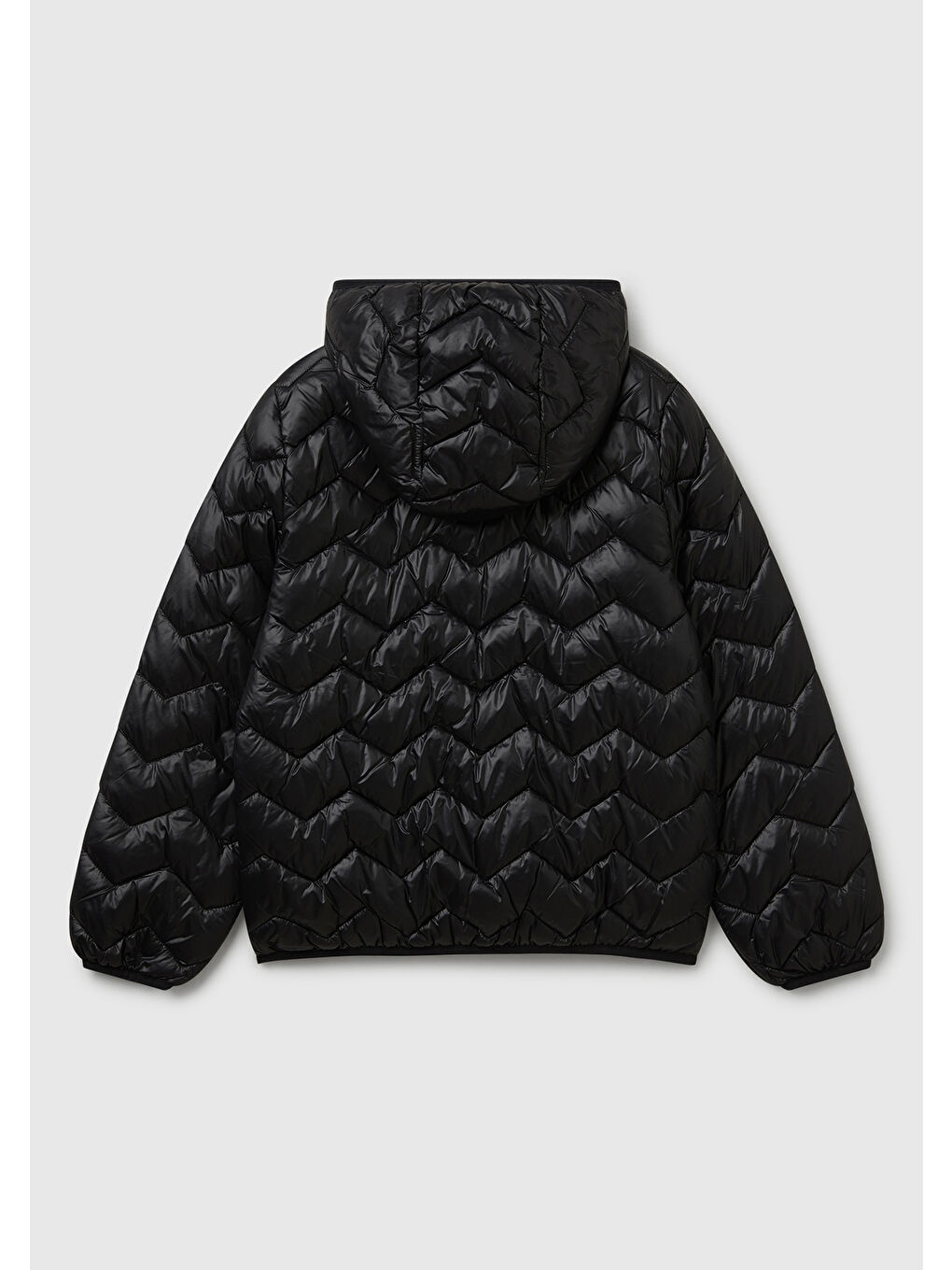 Kız Çocuk Siyah Simli Logo Detaylı Kapüşonlu Mevsimlik İnce Mont-1