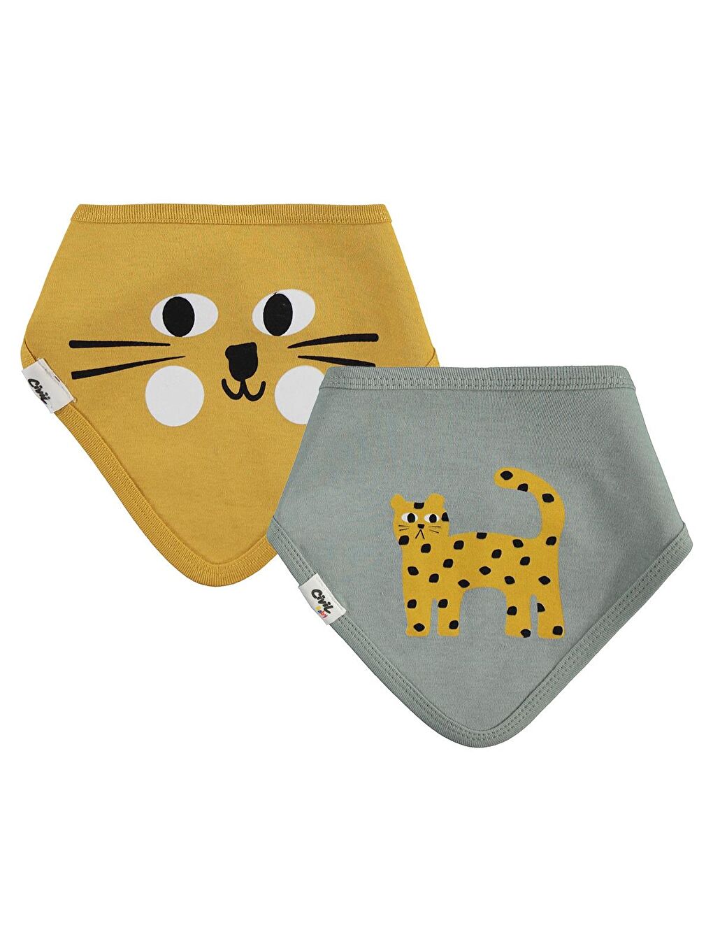 Baby Kedi Baskılı 2 li Mama Önlüğü - Hardal Standart