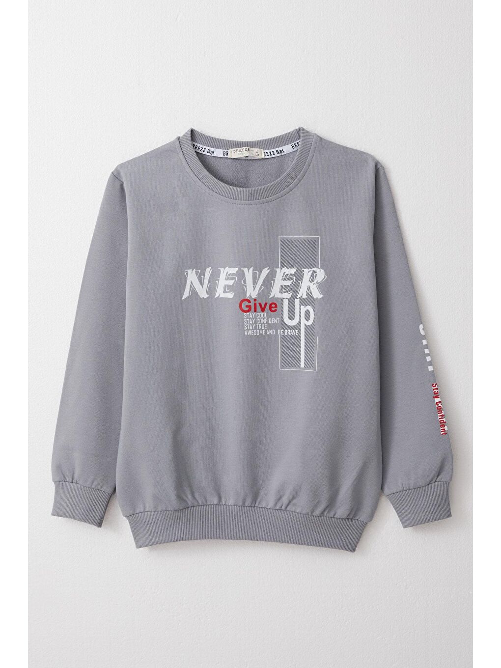 Breeze Gri Erkek Çocuk Sweatshirt Motivasyon Temalı Gri (8-12 Yaş)