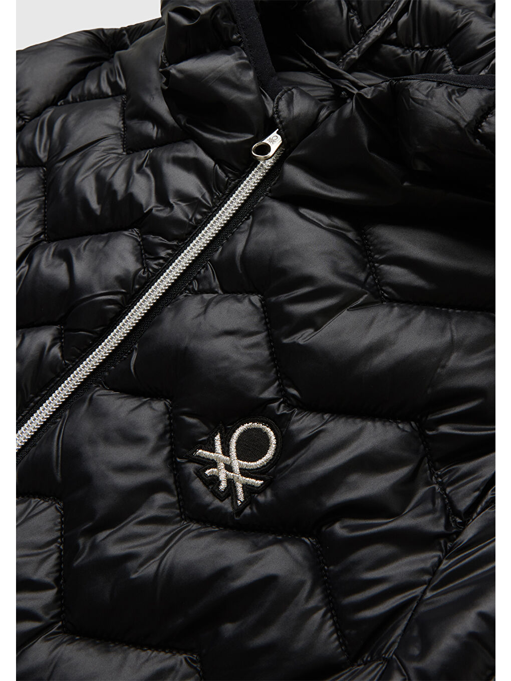 Kız Çocuk Siyah Simli Logo Detaylı Kapüşonlu Mevsimlik İnce Mont-2