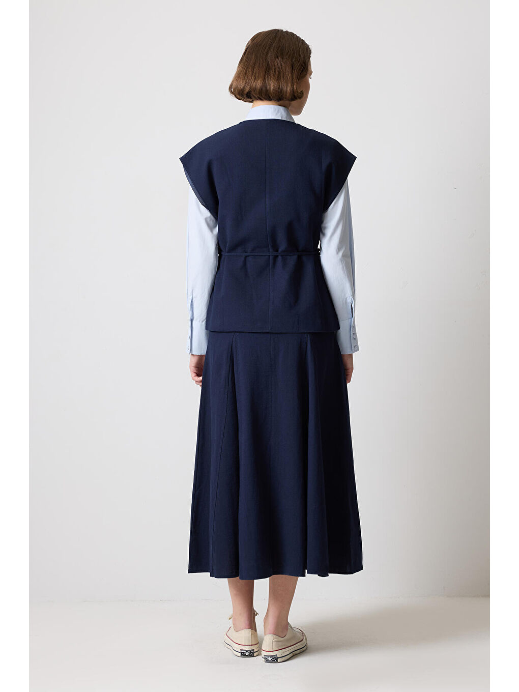 Lacivert Biye Kemerli Yelek Etek Takım-4