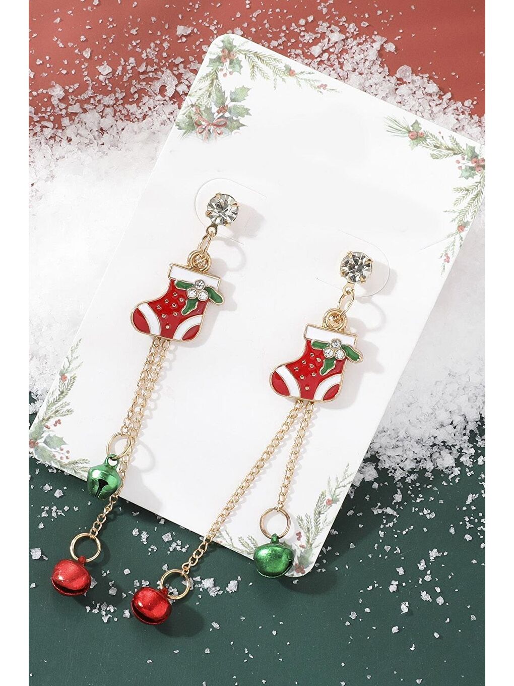 Sarı Yılbaşı Çorabı Sallantılı Hediyelik Küpe