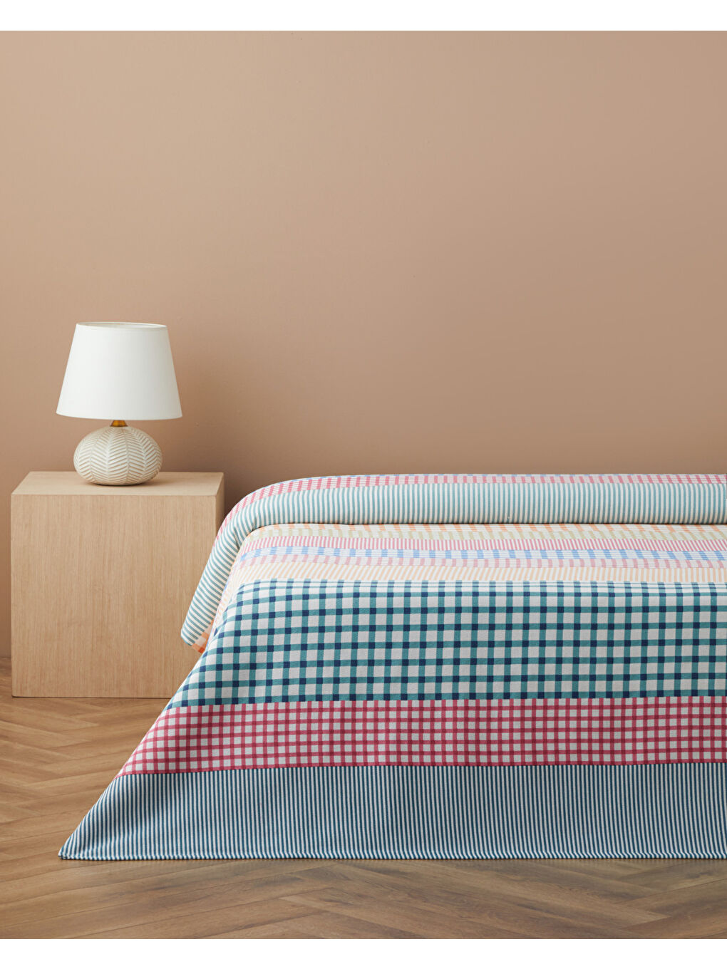 Summer Grid Baskılı Pamuklu Çift Kişilik Pike 200x220 cm Turuncu