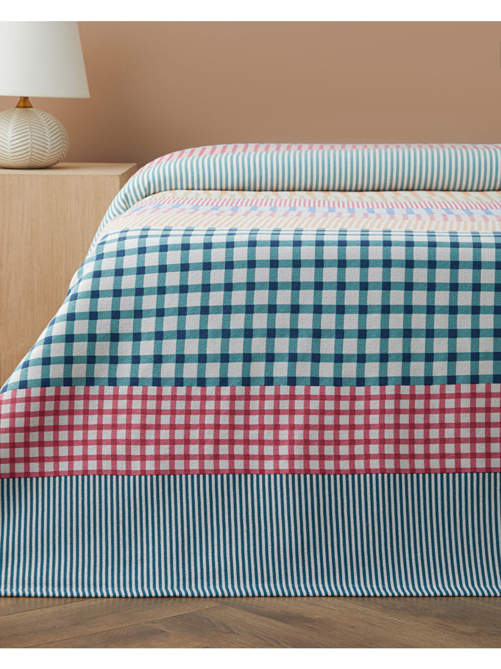 Summer Grid Baskılı Pamuklu Çift Kişilik Pike 200x220 cm Turuncu-1