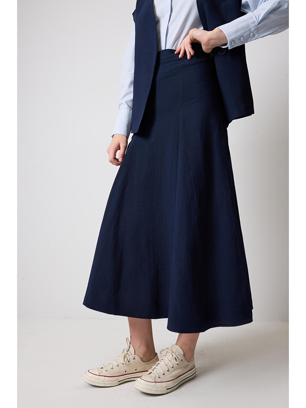 Lacivert Biye Kemerli Yelek Etek Takım-5