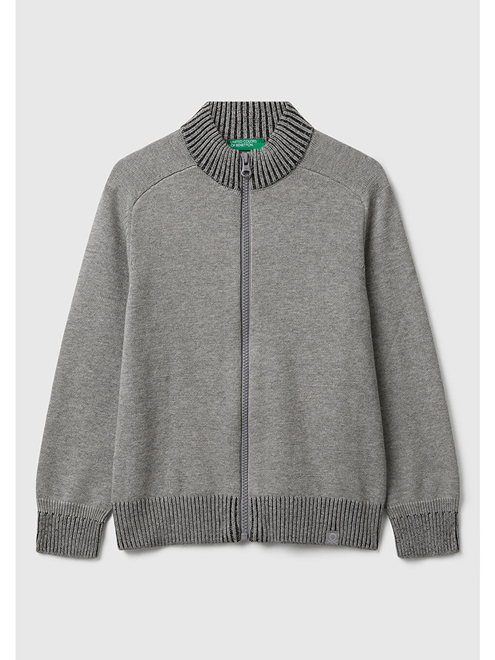 Erkek Çocuk Gri Melanj Fermuarlı Ribana Detaylı Hırka