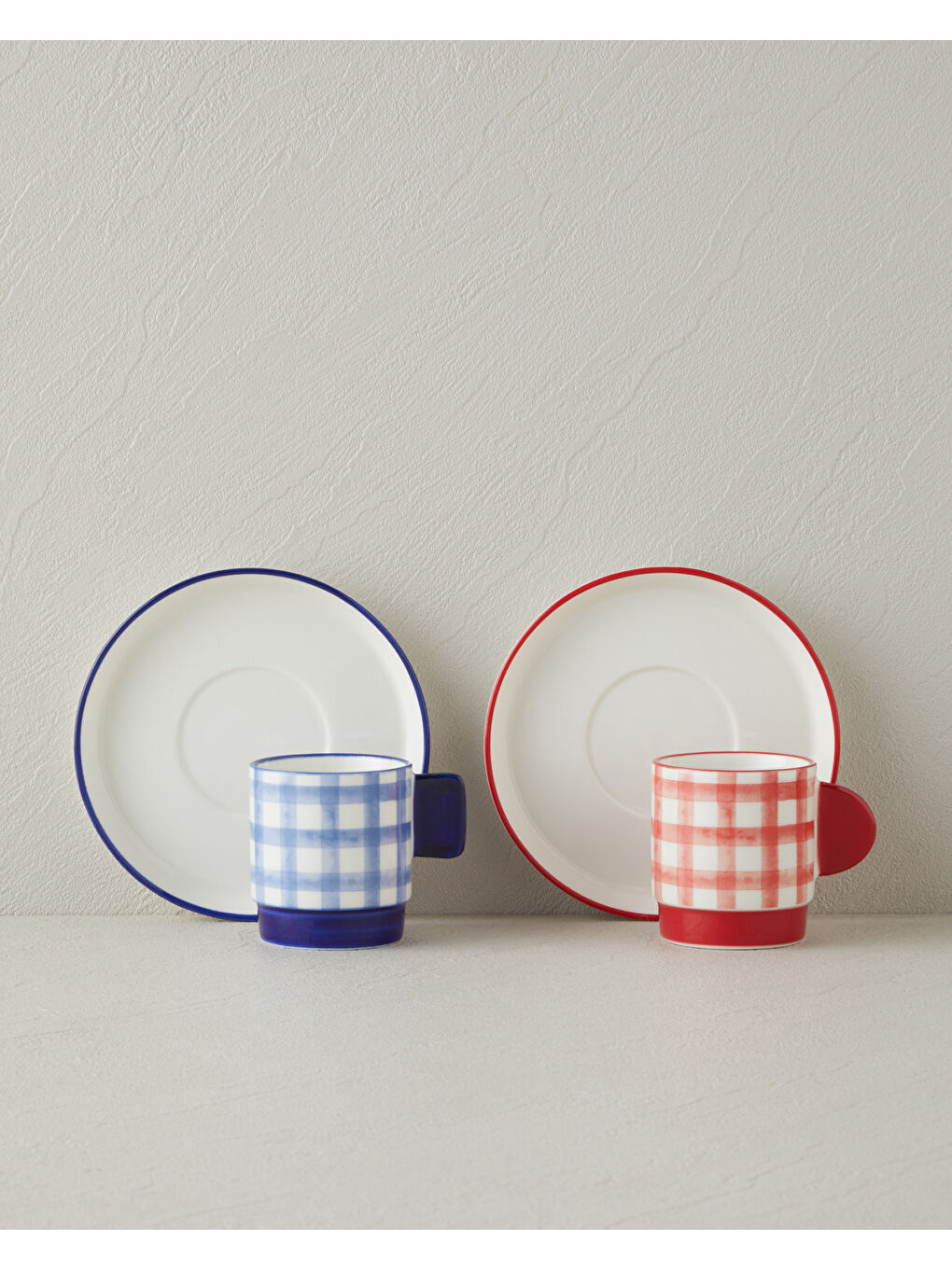 Check & Sip Porselen 4 Parça 2 Kişilik Kahve Fincan Takımı 90 ml Kırmızı - Lacivert-1