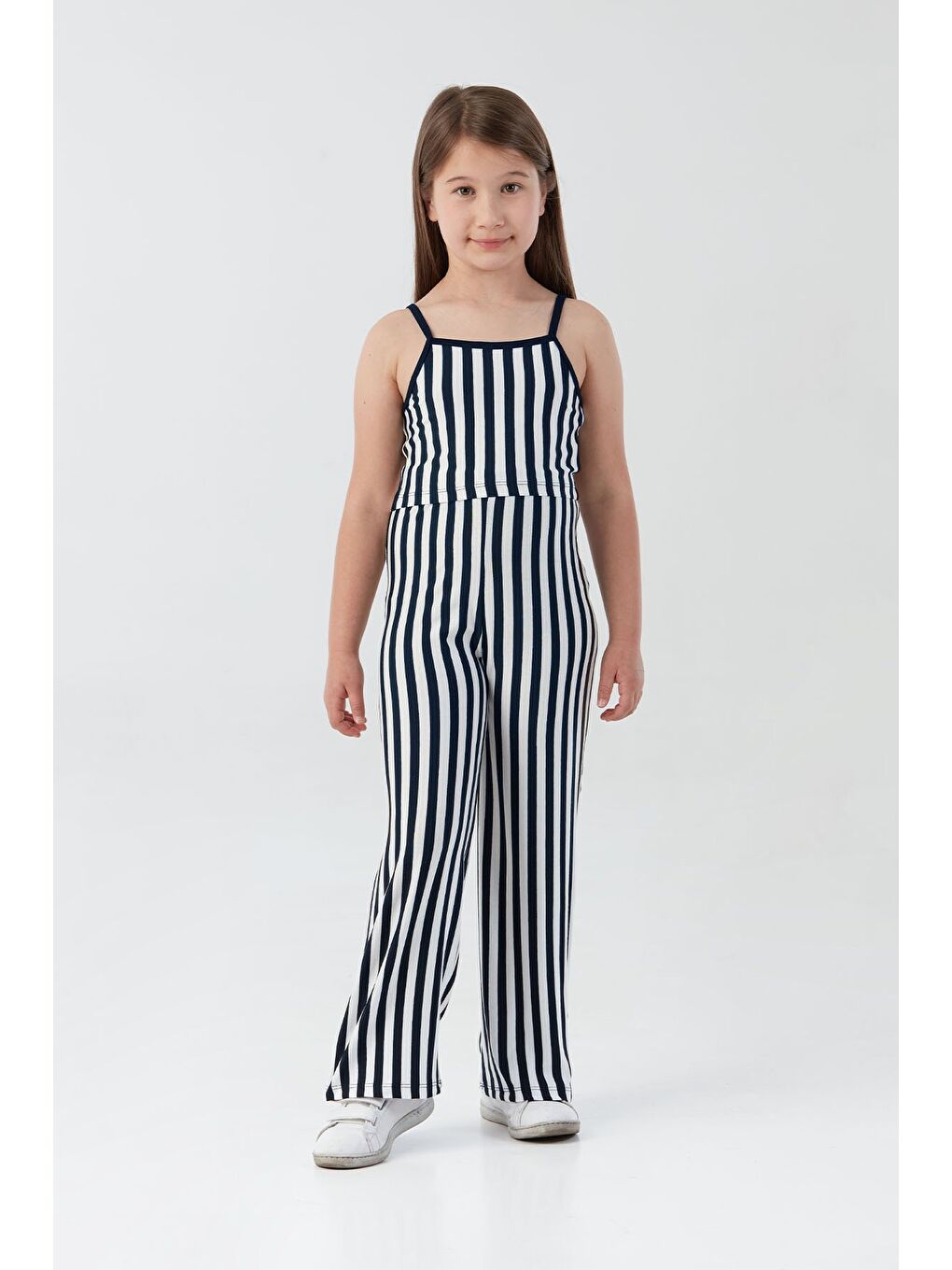 Lacivert Çizgili Crop Kız Çocuk Takım