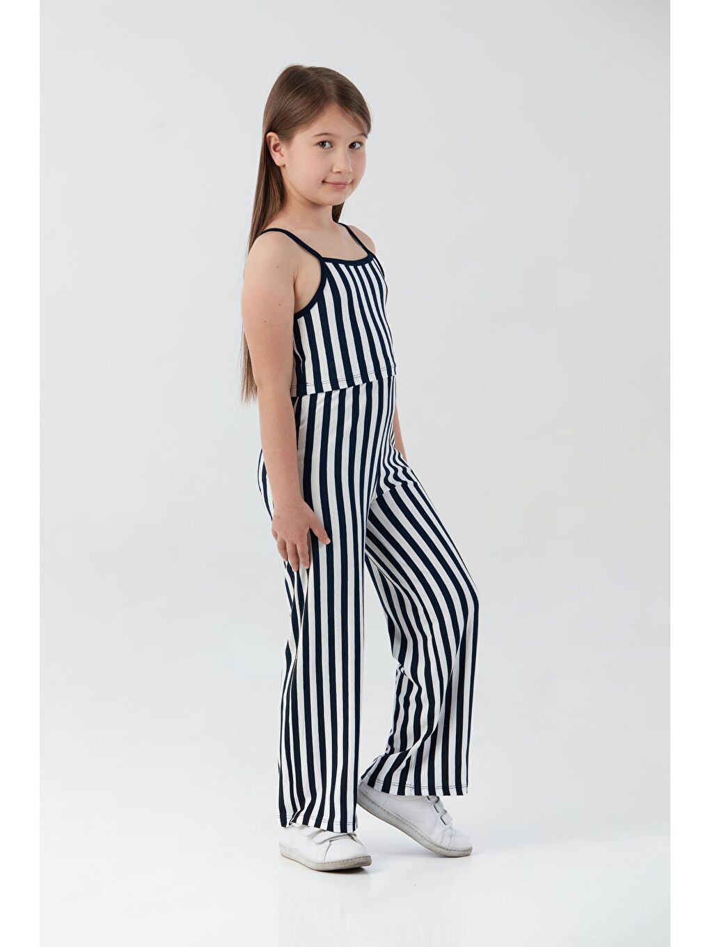 Lacivert Çizgili Crop Kız Çocuk Takım-1