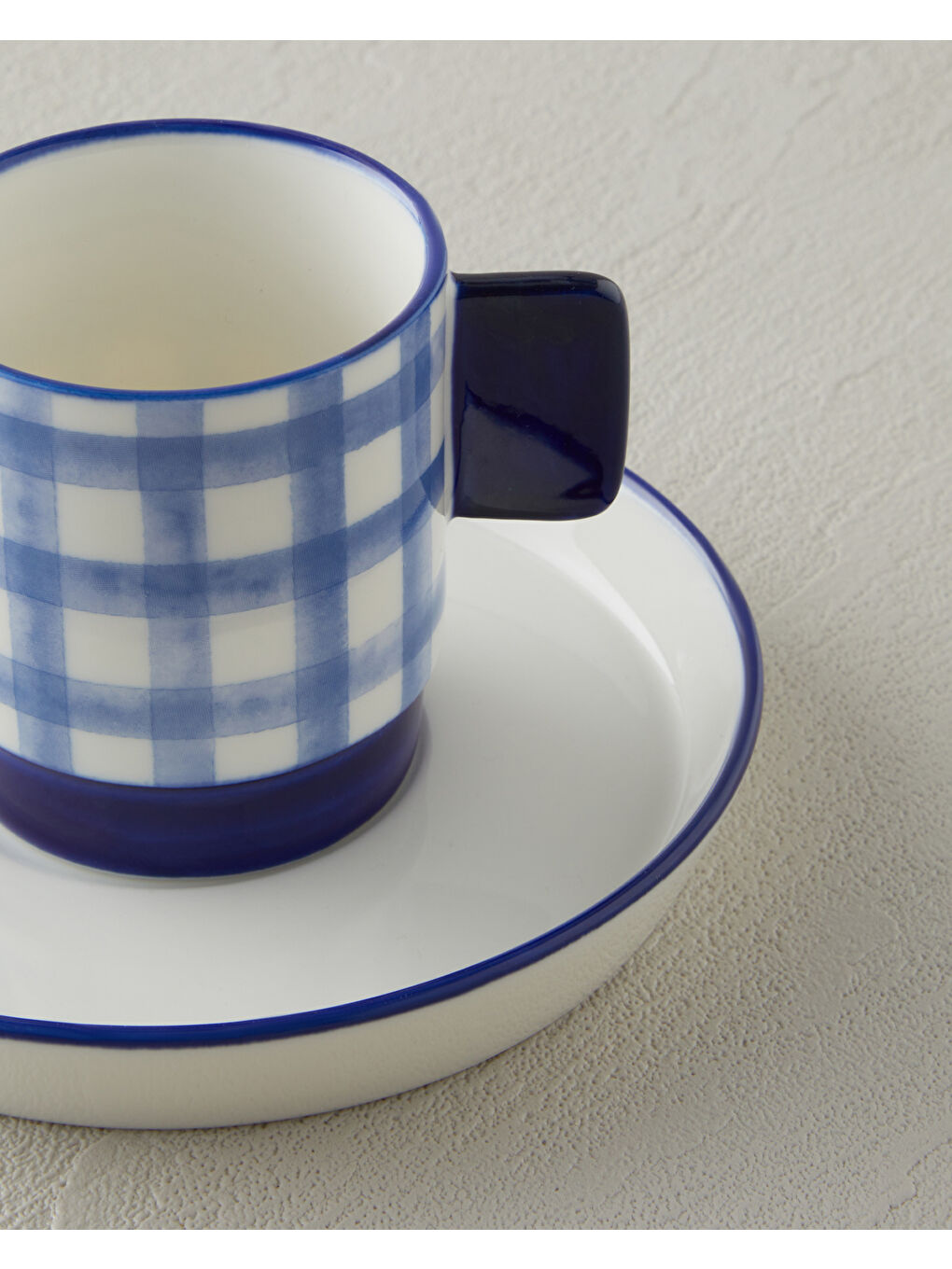 Check & Sip Porselen 4 Parça 2 Kişilik Kahve Fincan Takımı 90 ml Kırmızı - Lacivert-3