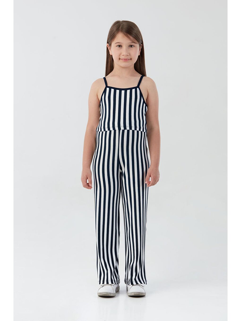 Lacivert Çizgili Crop Kız Çocuk Takım-2