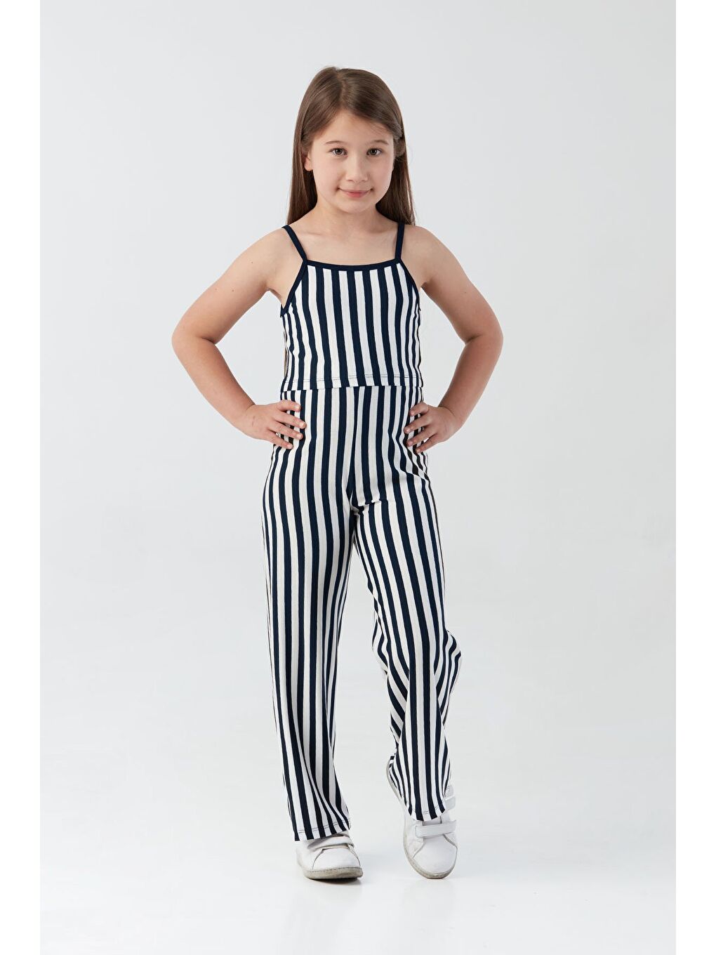 Lacivert Çizgili Crop Kız Çocuk Takım-4