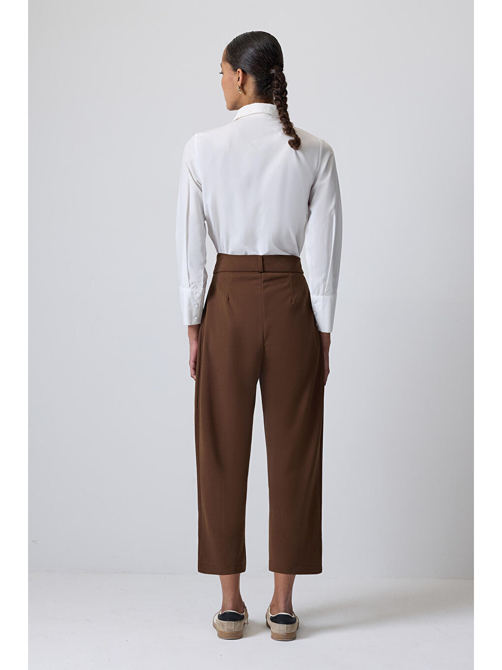 Kahverengi Çift Pileli Bol Pantolon-3