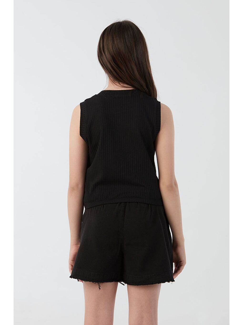 Siyah Fitilli Love Baskılı Beli Lastikli Kız Çocuk Tişört-2