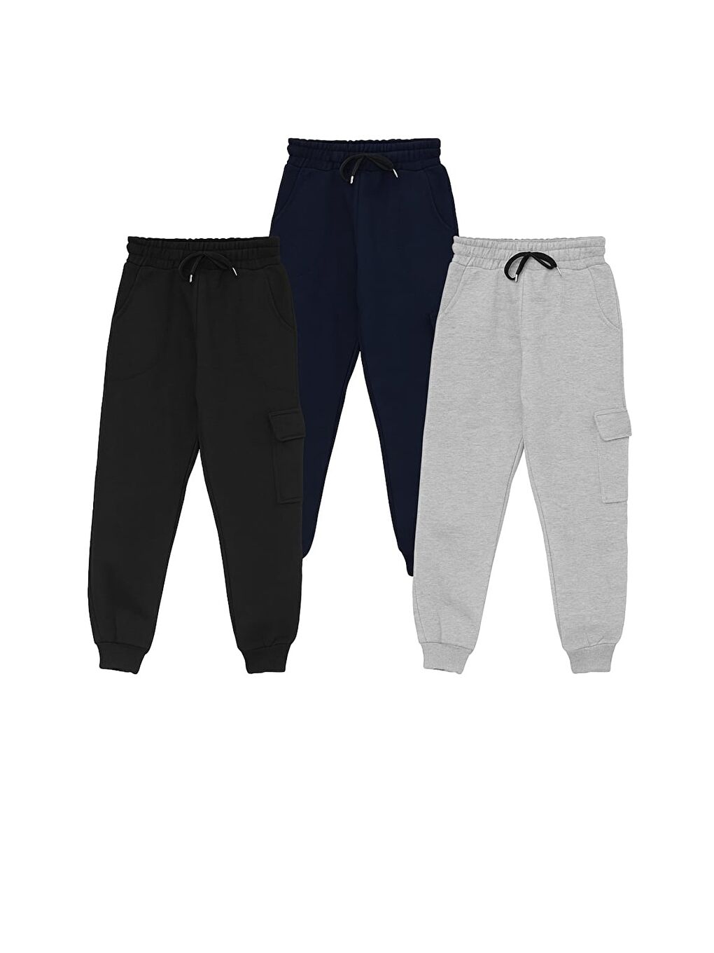 Siyah 3'lü Eşofman Altı Jogger Kargo Cepli Çocuk Okul Pantolonu