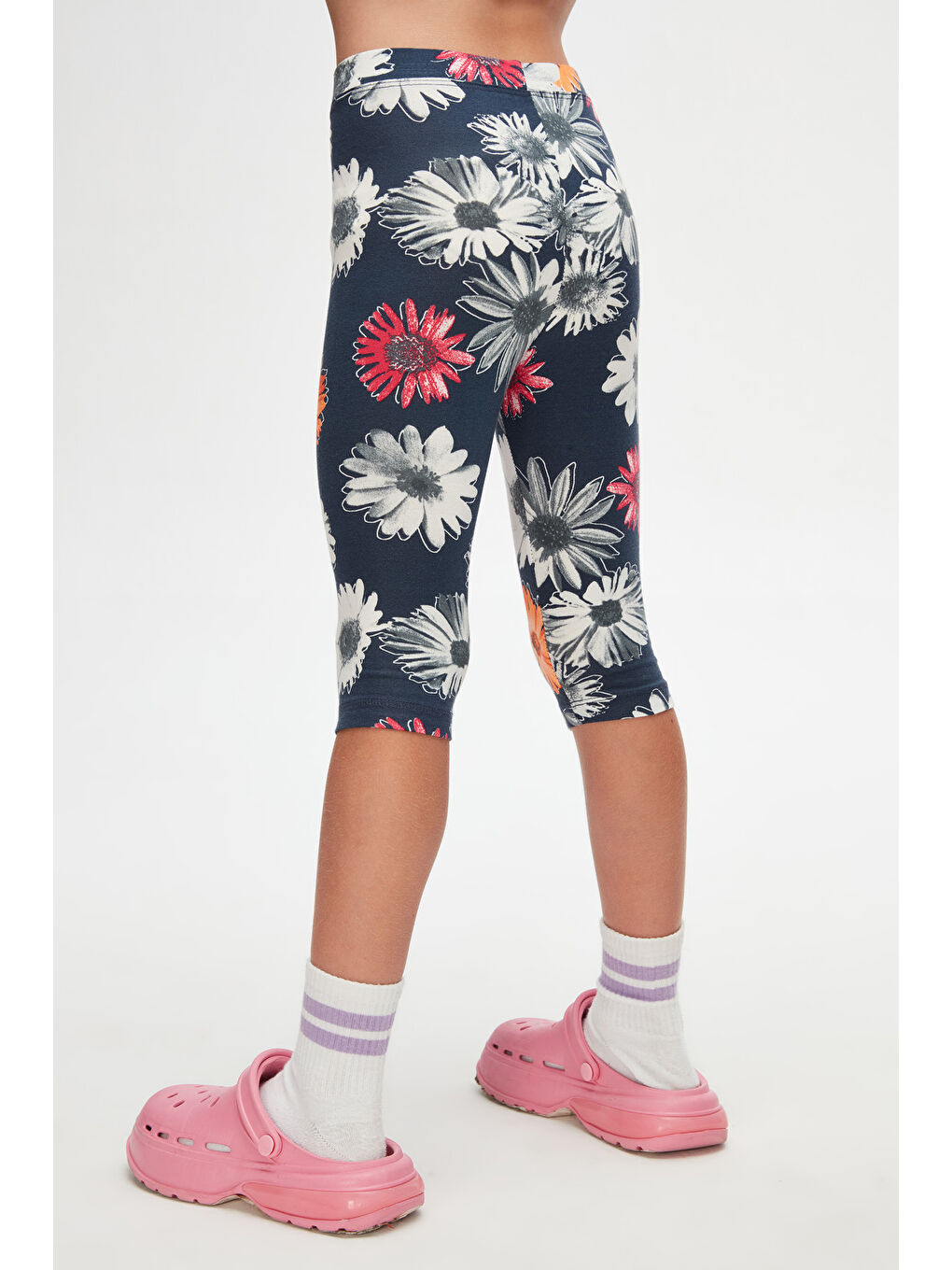 Karışık Kız Çocuk Stylized Sunflower Desen Kapri-3