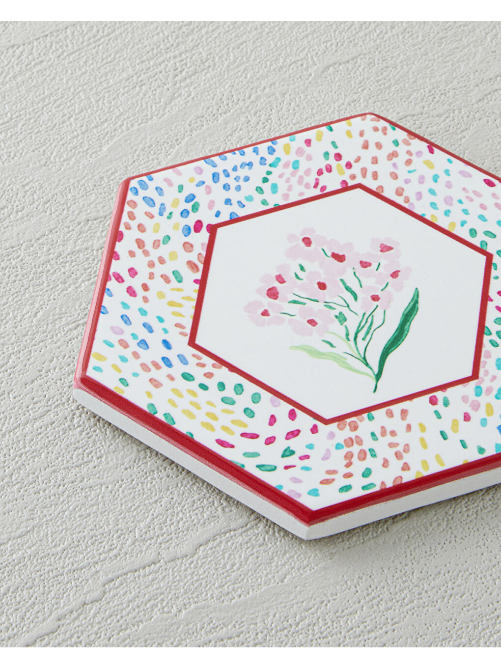 Beyaz Blossom Frame Seramik Bardak Altlığı 11 cm Renkli-1