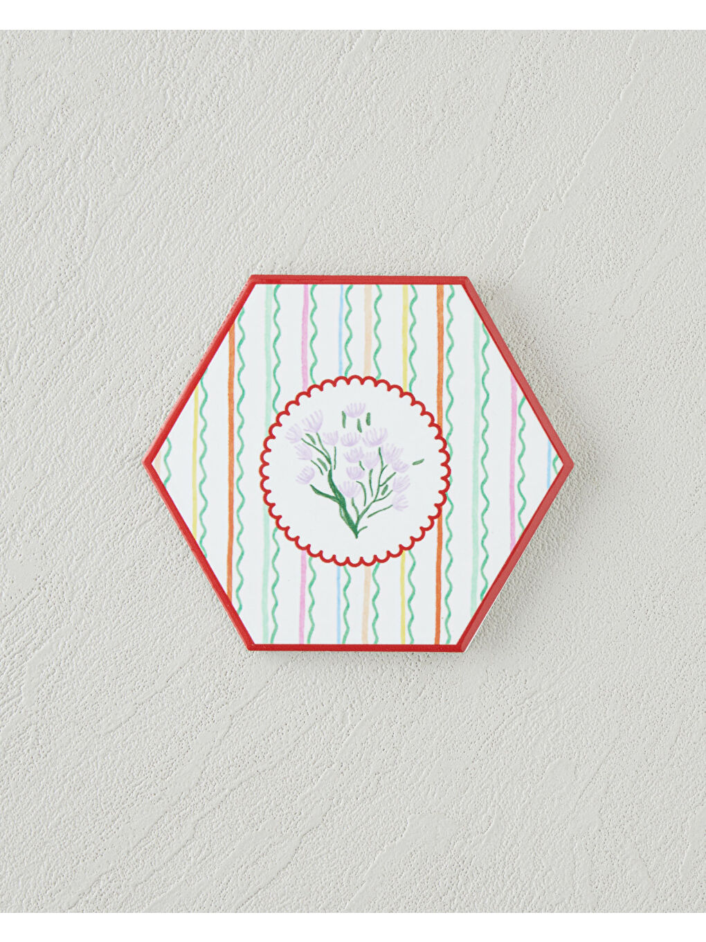 Beyaz Floral Stripe Seramik Bardak Altlığı 11 cm Renkli