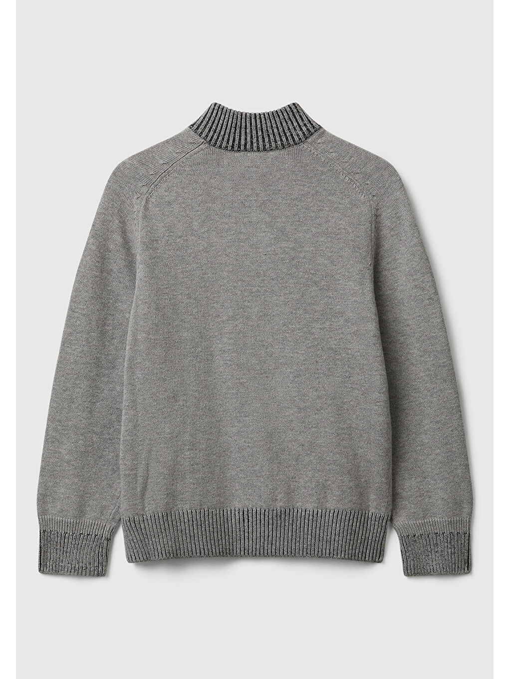 Erkek Çocuk Gri Melanj Fermuarlı Ribana Detaylı Hırka-1